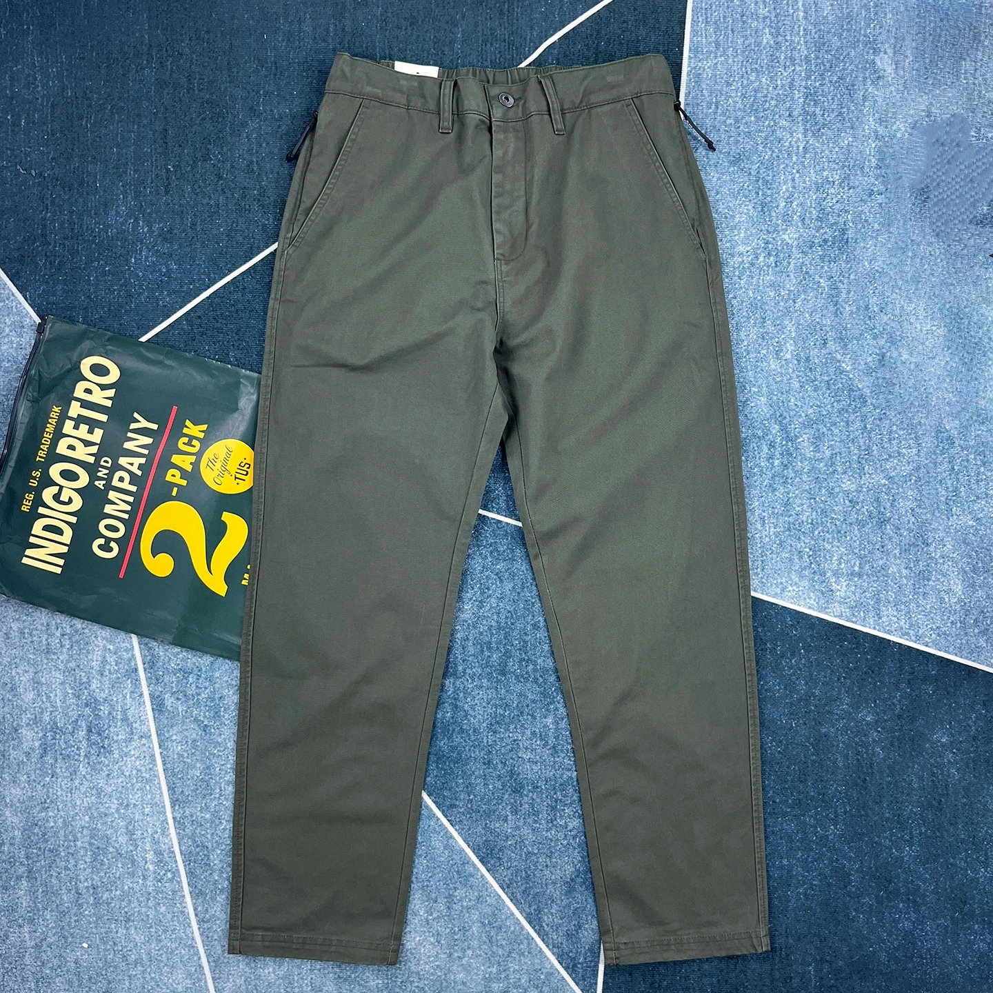 100% 면 캐주얼 바지 남성용 가을 미국 레트로 스트레이트 바지 끈 조임식 신축성 있는 허리 바지