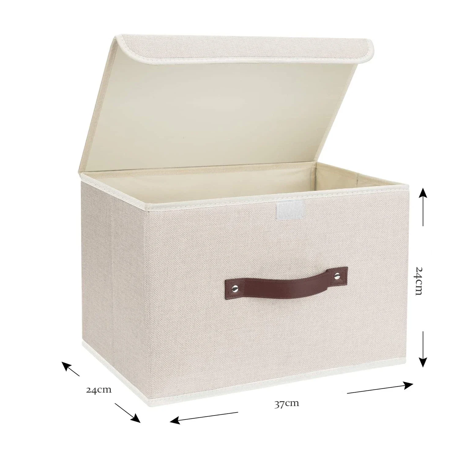 New Linen Fabric Foldable Storage Box Cube Closet Organizer for Toys Shelves Clothes with Lid Faux Leather Handles