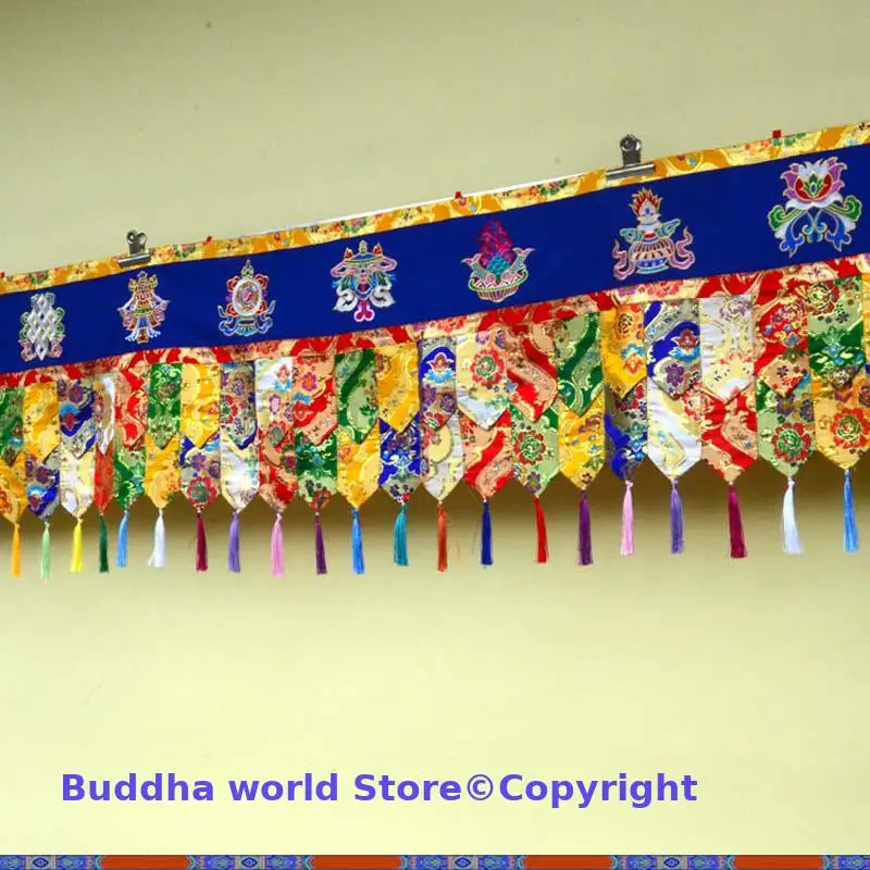 2025  long Buddha hall Temple decoration Buddhism 8 Auspicious Symbols wall Hanging table Altar Enclosing curtain draperies