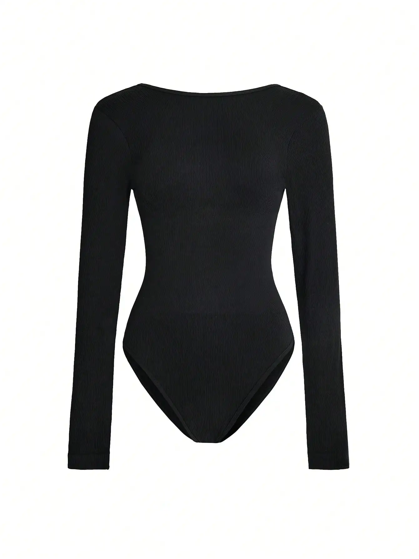 Women Seamless Shapewear Bodysuit Long Sleeve Ribbed Tummy Control Black Deep Square Back Jumpsuit for Yoga Gym Daily 12 S0f6171e3079c4fa99ee07ac846e6d81fr