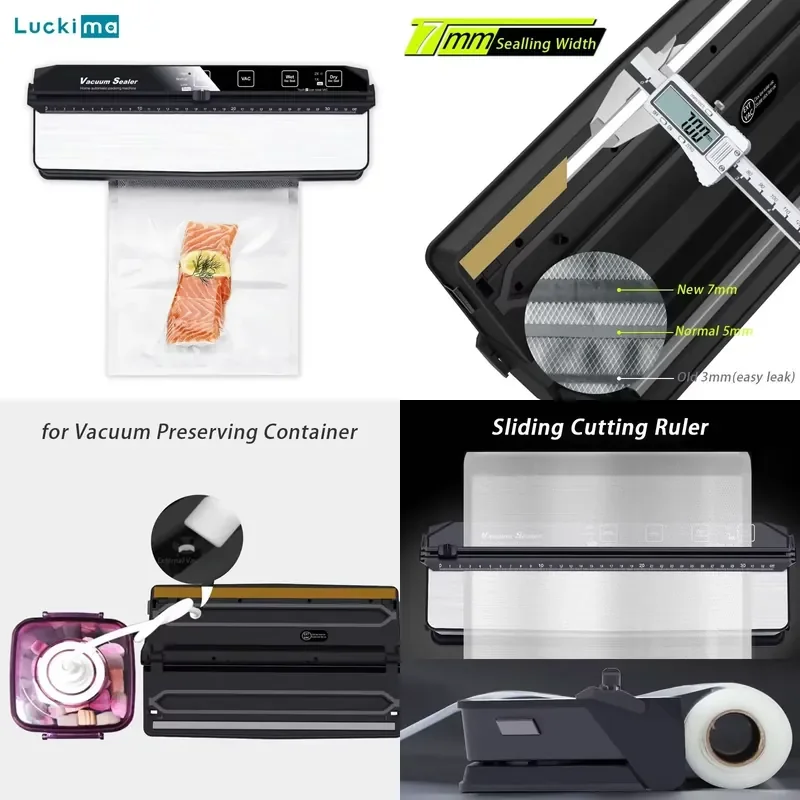 Home Food Vacuum Sealer Packaging Machine with Free 15pcs Vacuum bags Cutting Track 110-240V US EU AU UK Plug