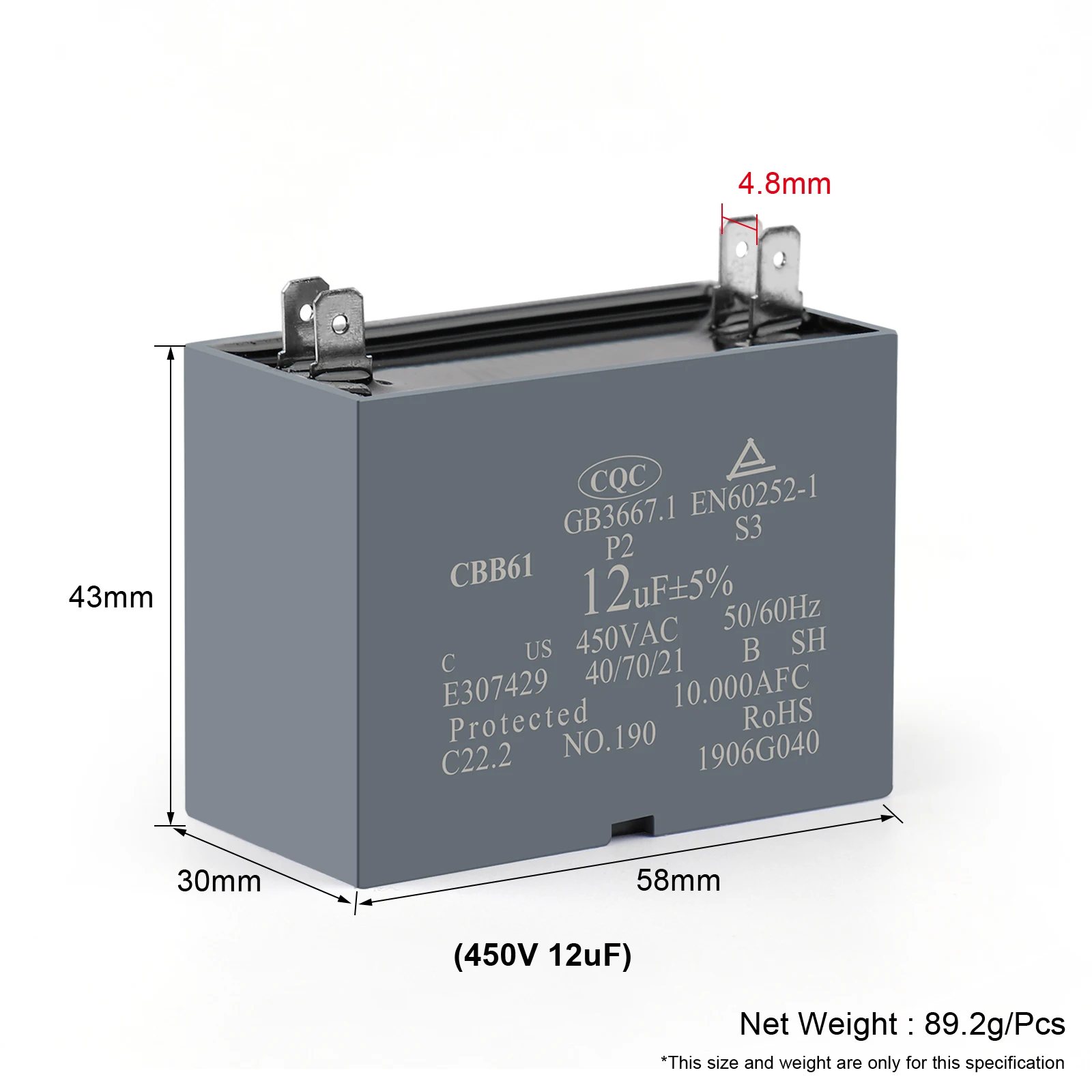 2Pcs CBB61 Air Conditioner Capacitor 450V Fan Motor Run Capacitors 1.2UF 1.5UF 2UF 2.5UF 3UF 3.5UF 4UF 4.5UF 5UF 6UF 6.5UF 8UF