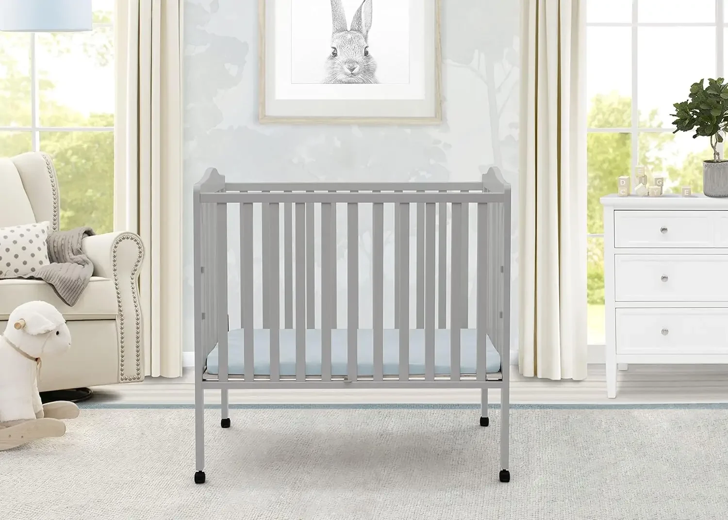 Children Folding Portable Mini Baby Crib with 1.5-inch Mattress - Greenguard Gold Certified, Grey