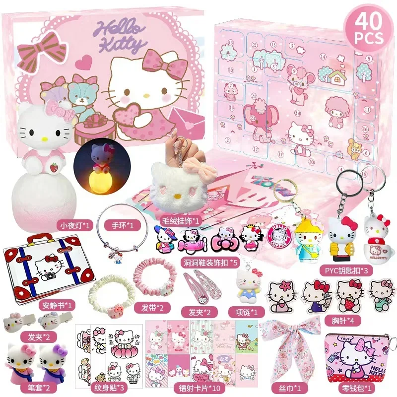 2024 Cinnamoroll HelloKittys Christmas Advent Calendar Kuromi Melody Anime Cartoon Random Figure Ornament Keychain Gift Toy