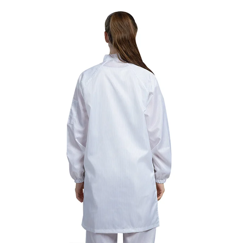H-1125 Anti-static Stand Collar Gown Soft Easy Clean Conductive Fiber Strip Lint-free Industrial Protective Coat(No Pants)
