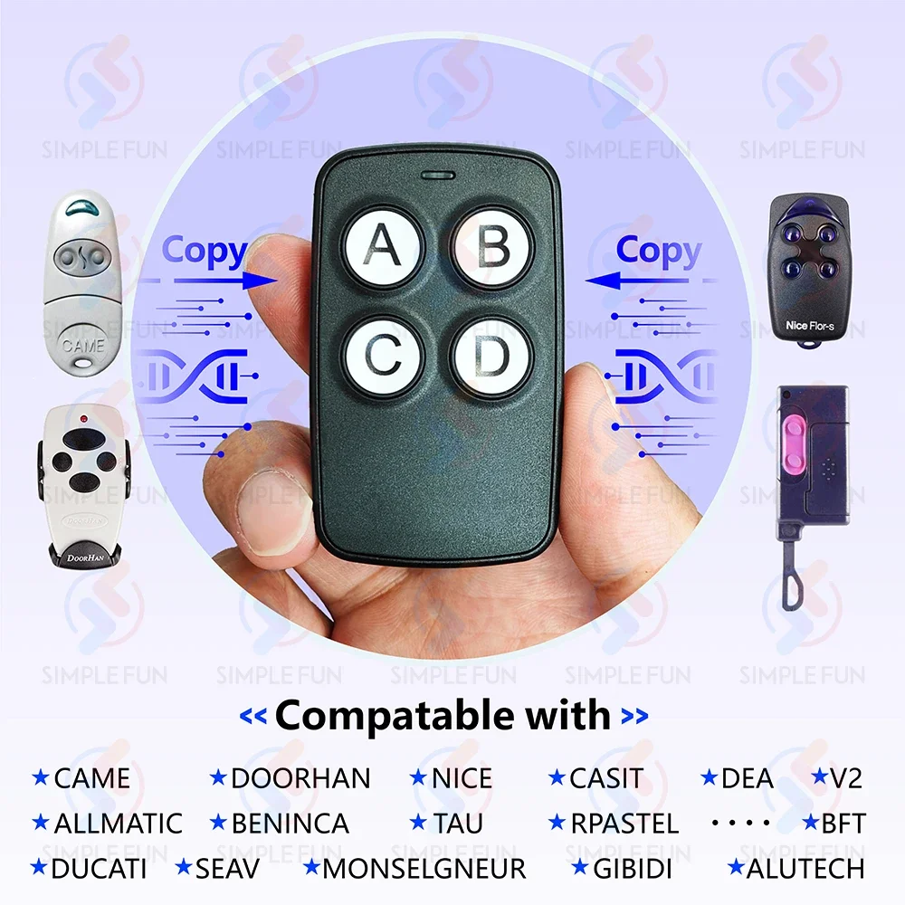 Copy Remote Control 433Mhz 4 CH Doorhan Nice Came CASIT Clone Transmitter Fixed Learning Code Duplicator for Garage Gate/Door