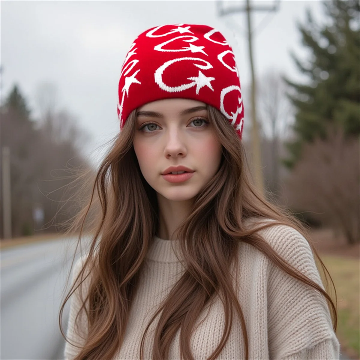 Trendy hip-hop knitted hat, casual jacquard wool hat, outdoo