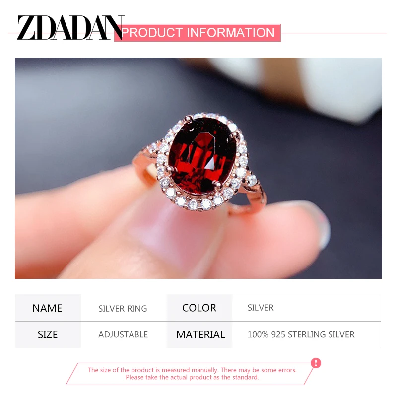 خاتم زدادان من الفضة الإسترلينية عيار 925 عيار 18 قيراط خاتم ذهبي أحمر للأحجار الكريمة للنساء من المجوهرات العصرية #5