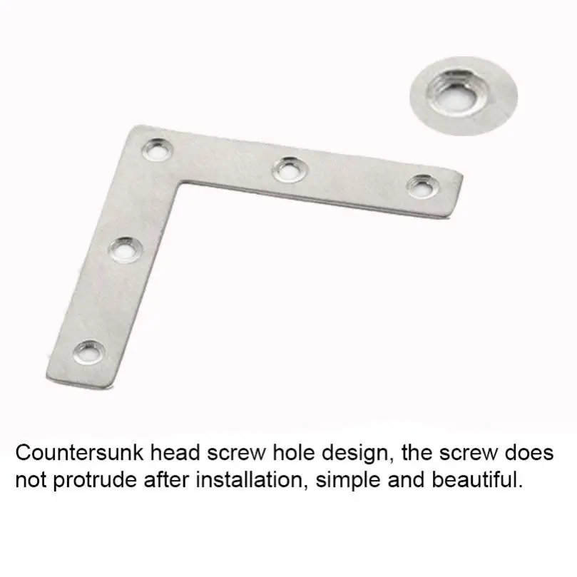 L Shape Comer Bracket Flat Bracket Stainless Steel Flat Shape 90 Degree Repair Mending Plate Joining Bracket Support Brace