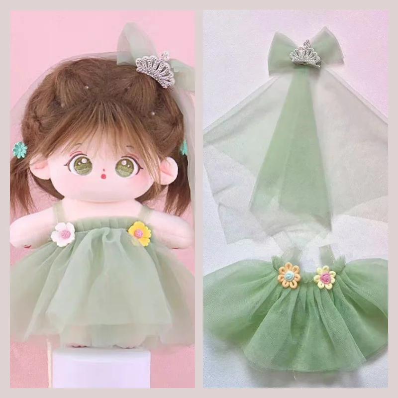 Love and Deepspace 20cm Doll Clothes Cute Green Lace Lolita with Veil Decoration Accessories Plush Dolls Clothes