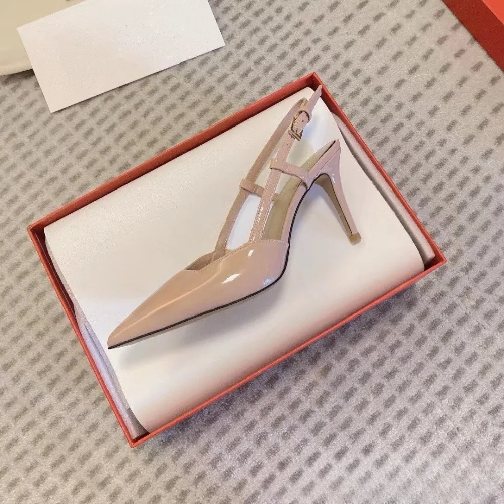 

2026 Spring Summer New Women's Patent Leather Pointed Toe Stiletto Heel Pumps Closed Toe Sandals Ankle Strap Design All-Matching French It-Girl Quiet Luxury Aesthetic Patent Gloss Sculptural Ankle Strap Non-Slip Sole for Party Wedding Guest Office