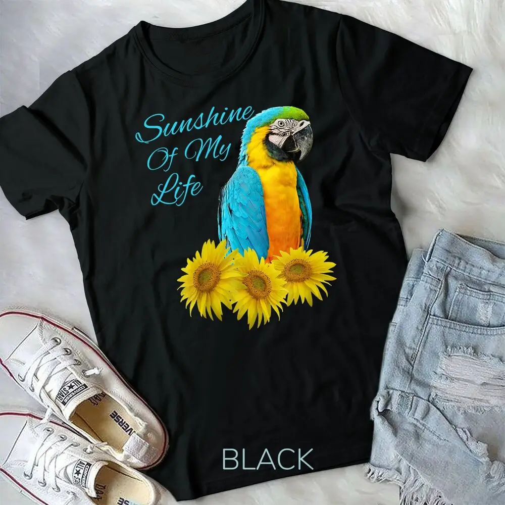 Blue & Gold Macaw Parrot Sunshine Sunflower T-Shirt Unisex T-shirt High Quality 100%Cotton Short Sleeve