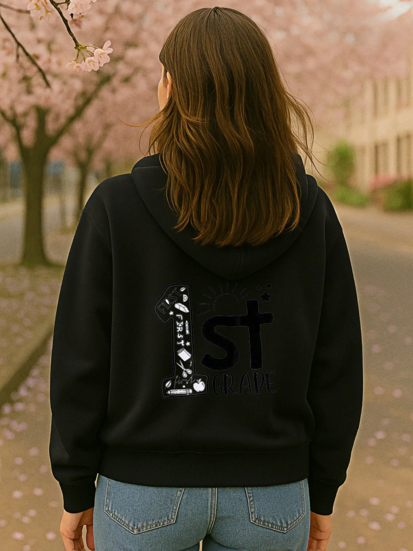 Grafik-Hoodie mit Buchstabendruck der 1. Klasse, lässiges ästhetisches Design, weicher Stoff, lässige Alltagskleidung, für Teenager