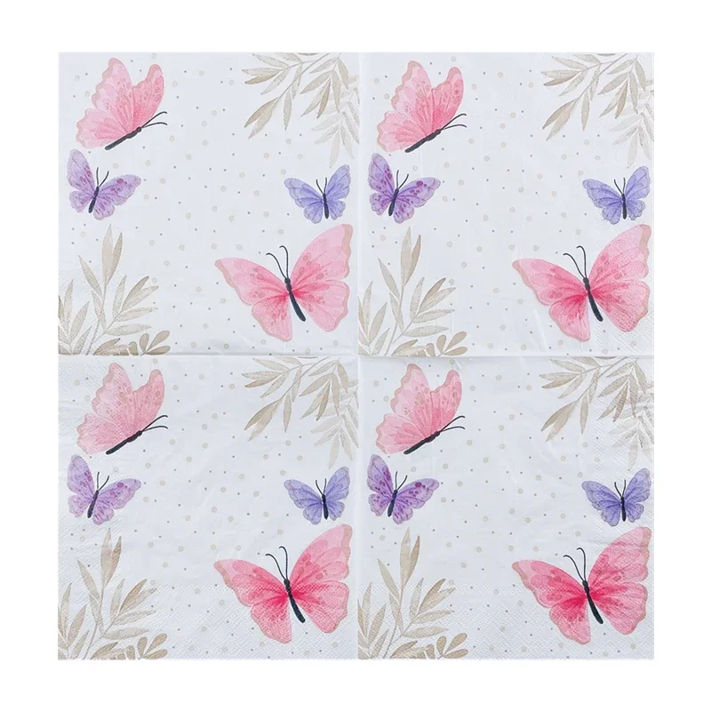 20pcs/Pac 33*33cm 2-Ply Fresh Butterfly Leaf Printed Tissue Paper Party Decoration Paper Wedding Colourful Napkin Placemats