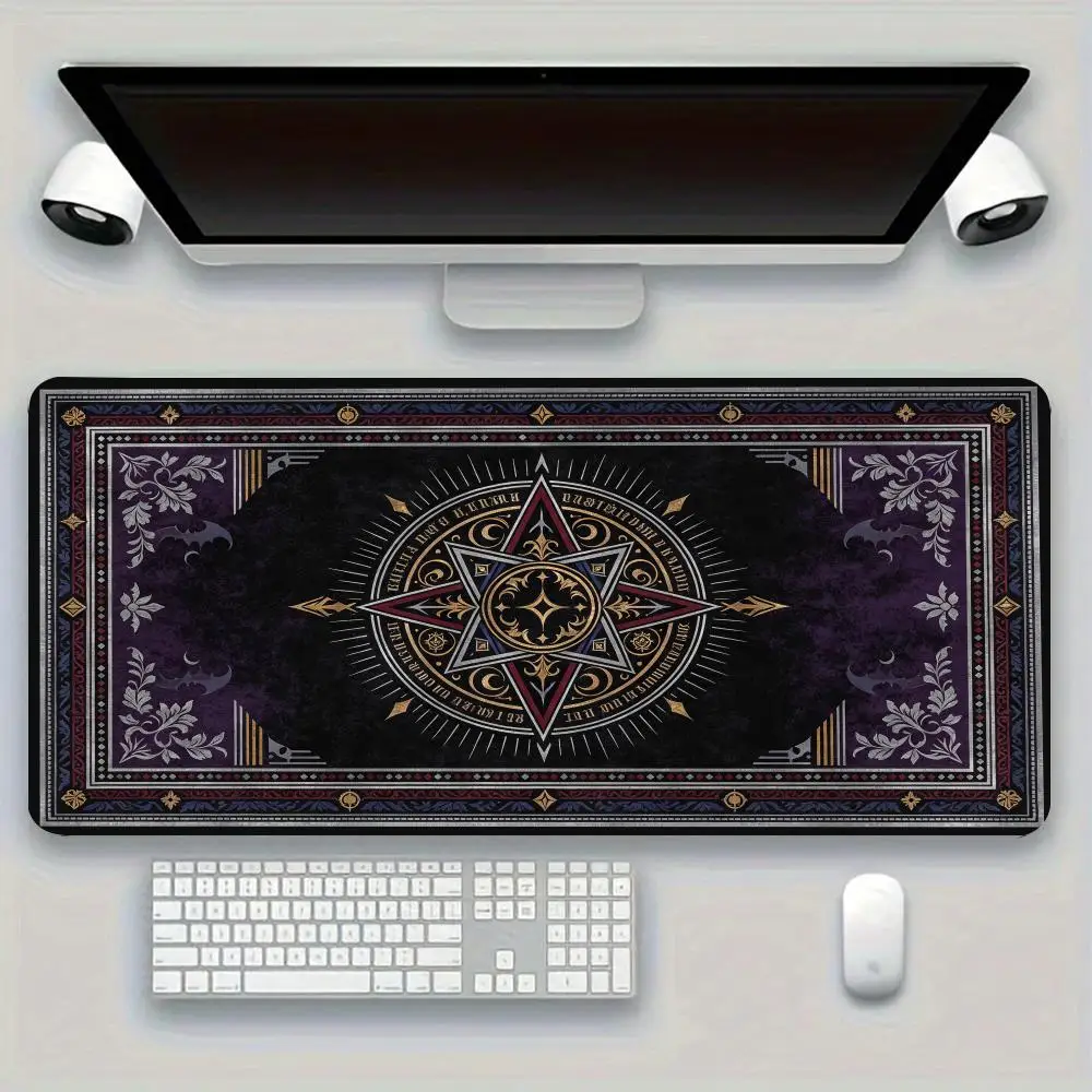 Dark Purple Star Astrology Persian Rug Pattern Play Mat Mouse Pad For Mystical Gaming Room