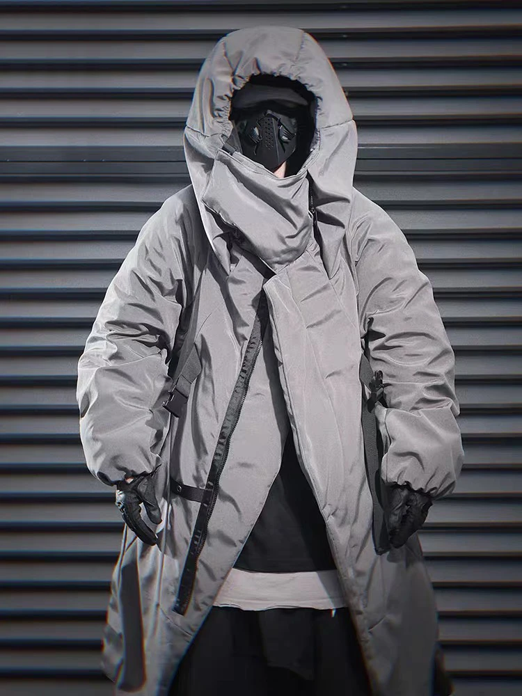 Piumino invernale con cappuccio irregolare di media lunghezza da donna Piumino imbottito in cotone al ginocchio Piumino femminile spesso caldo lungo Parker Outwear