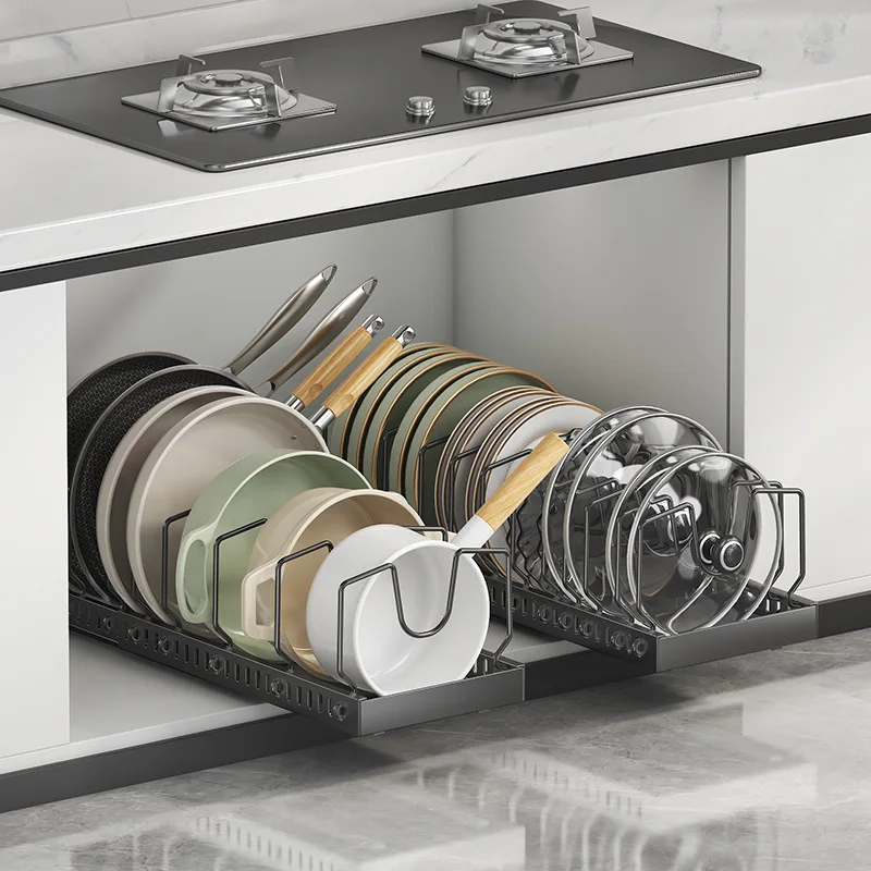 

HouseuseRetractable Kitchen Shelf Pot Rack Countertop Cabinet Layered Dishes Pot Lid Pot Storage Rack