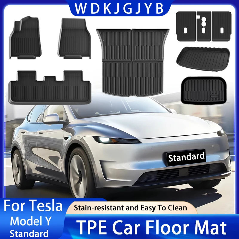 

Коврики для пола RHD для новой Tesla Model Y (5 мест), 2025-2026 г.в., стандартные, из TPE, включая коврик в багажник и защиту спинок сидений