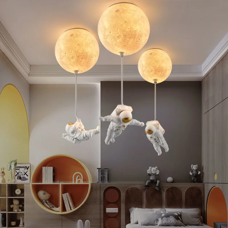 

Nordic Creative Personality Cartoon Boy Girl Children's Room Light Bedroom Ceiling Decoration Lamp Astronaut Moon Chandeliers