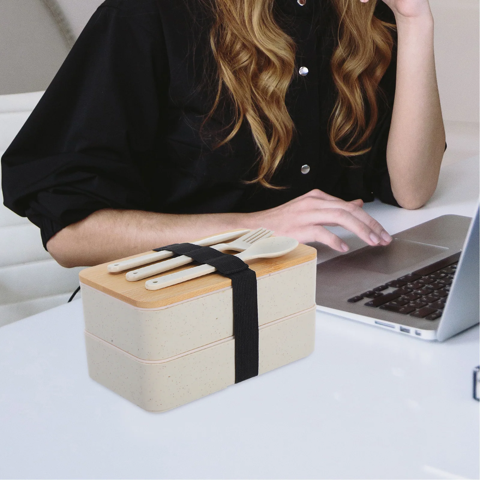 

1Set Insulated Bento Lunch Box Leakproof Wood Plastic Compartments Portable Lightweight Easy Clean 2-Tier 1000 Ml Office School