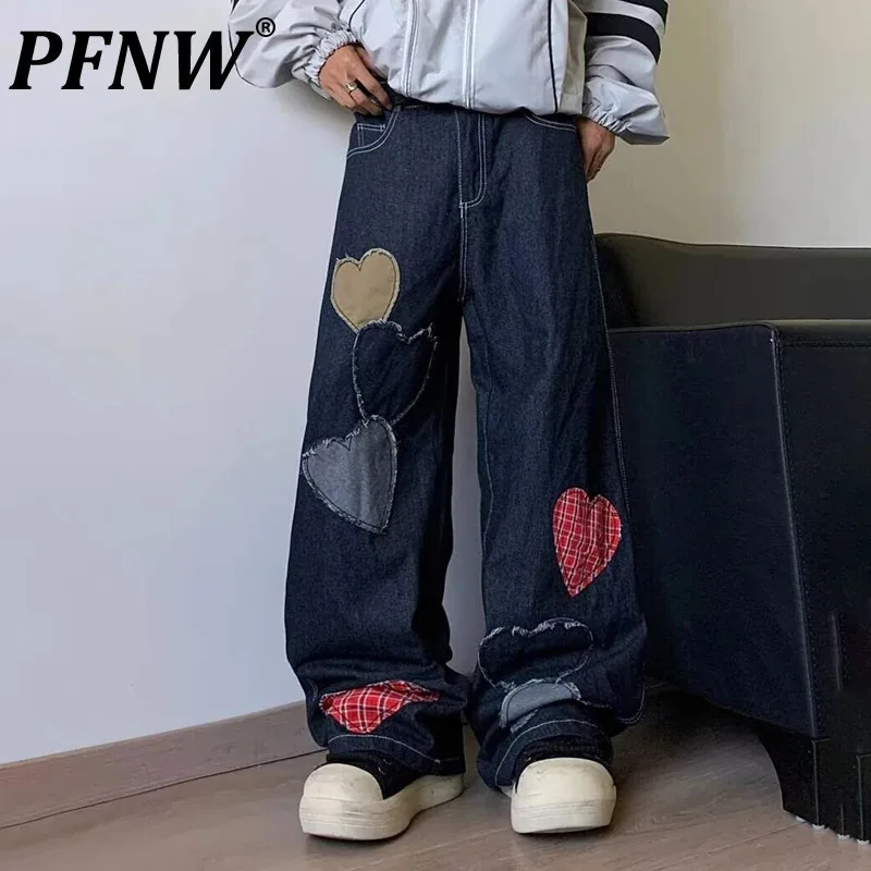 

PFNW Printting Design Men's Jeans Korean Trendy High Street Handsome Male Casual Trousers Wide Leg Pants 2024 Autumn New 28W4505