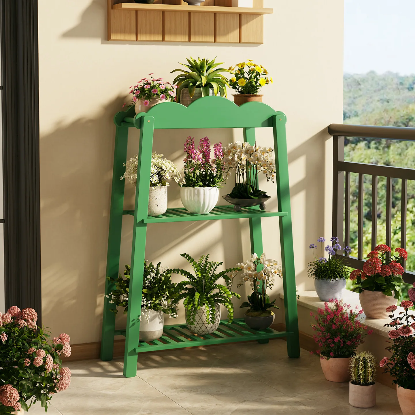 HYS flower rack indoor home balcony multi-layer floor-to-ceiling flower pot rack living room cloud trapezoidal plant flower rack