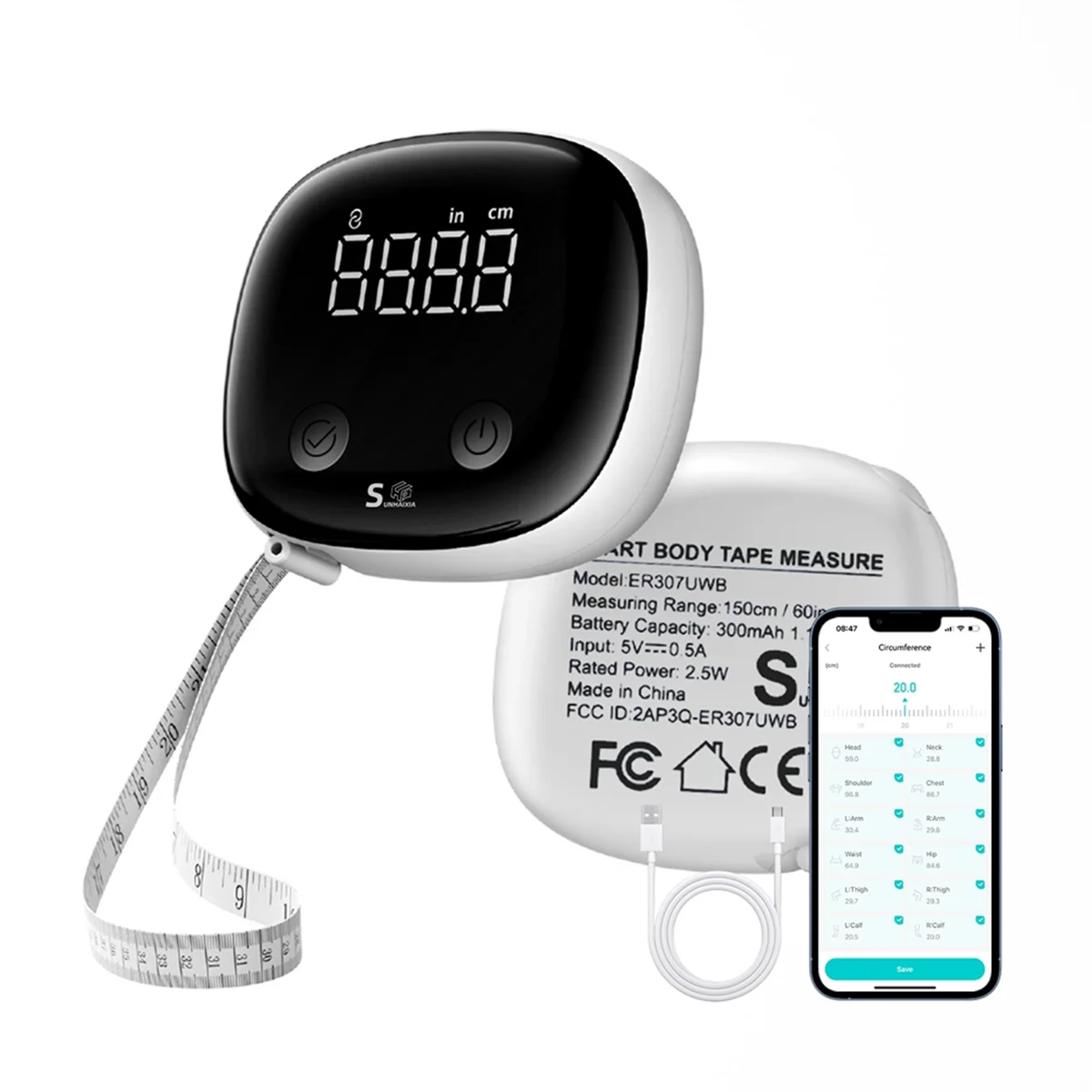 ABAN Smart Body Tape Measure,Retractable Bluetooth Fitdays APP Monitoring Body Fat BMI Tool for Fitness Shape & Weight Loss