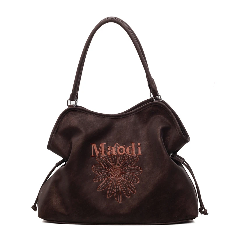 

Замшевая женская сумка на плечо в стиле ретро, изысканная сумка-тоут с вышивкой букв и ромашками, модная большая вместительная сумка на шнурке, сумка для покупок