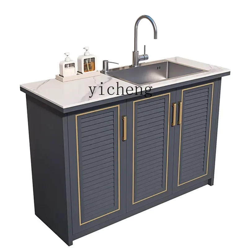 

XL outdoor aluminum alloy sink basin courtyard garden villa console rock slab sink cabinet