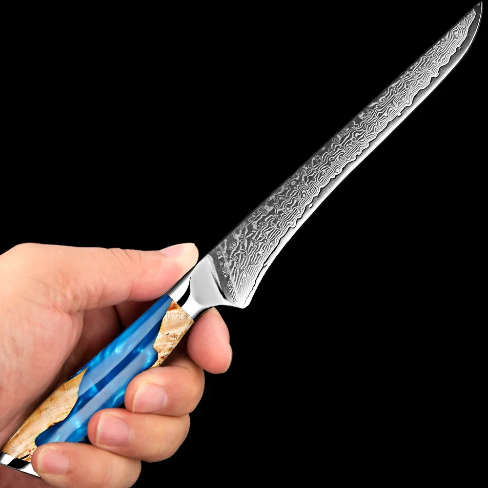 6-Inch Boning Knife Professional Damascus VG10 Steel 67Layer Boning Knife Grade Boning Fillet Knife Resin Stable Wooden Handle