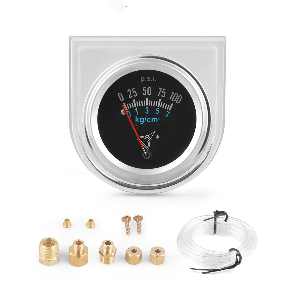 

Universal Fit Oil Pressure Gauge Kit 0-100 PSI 1-7Kg with Plastic Tube And Threaded Parts for 12V DC Systems