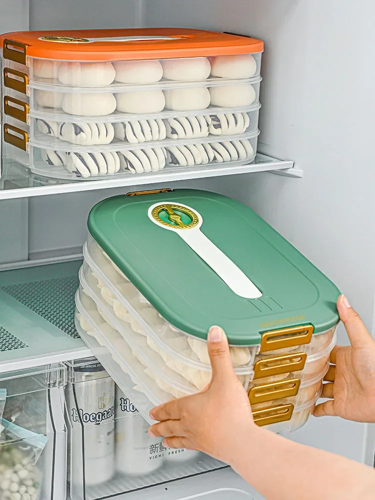 

Kitchen Organizer Multi-Layer Dumpling Box Stackable Refrigerator Food Keep Fresh Storage Container with Handle Home Frozen Box