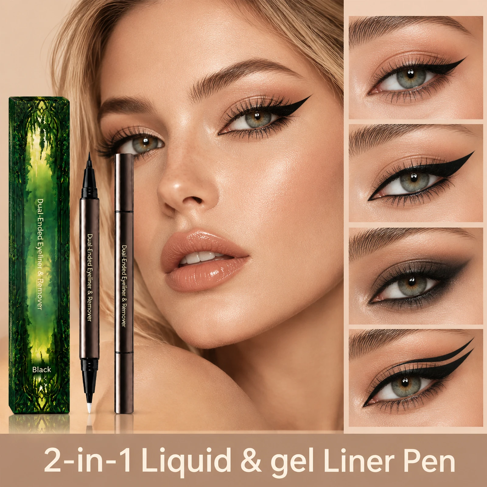 2-in-1 Waterproof Eyeliner Pen Matte Black Brown Ultrafine Tip Waterproof Beginner-Friendly Lower Eyelash Makeup Liquid Eyeliner