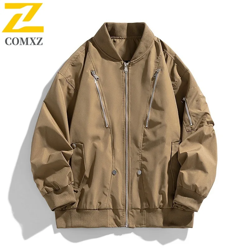 COMXZ 2025 メンズ多用途ファッションジャケット春秋トレンディカジュアルルーズフィットスタイリッシュな軽量コート