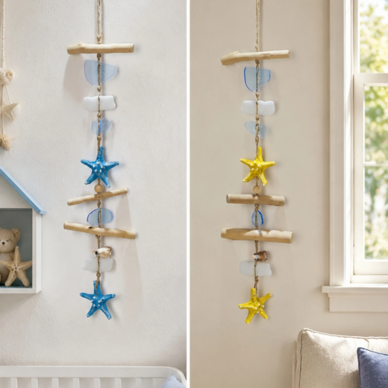 Nautical Wall Decor Lightweight Driftwood Wall Ornament with Sea Star Driftwood Coastal Hanging Decoration for Living Room