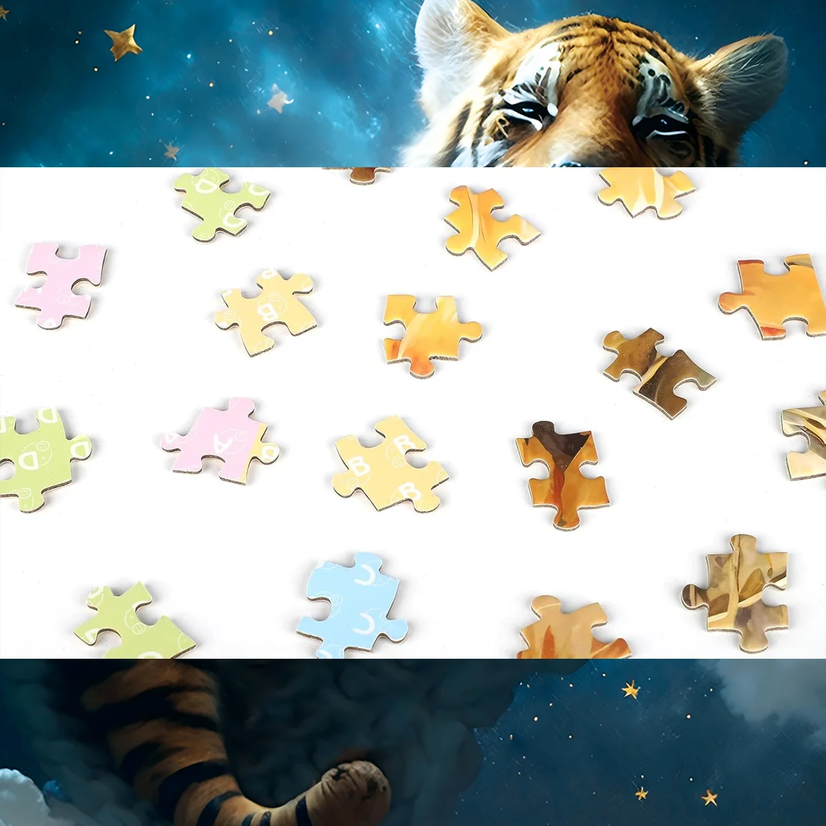 จิ๊กซอว์ปริศนาสําหรับผู้ใหญ่/เด็ก 300 ชิ้นเด็กน่ารัก Tiger ปริศนาครอบครัวเกมของเล่นสําหรับตกแต่งบ้านปริศนา 15 "x 10"