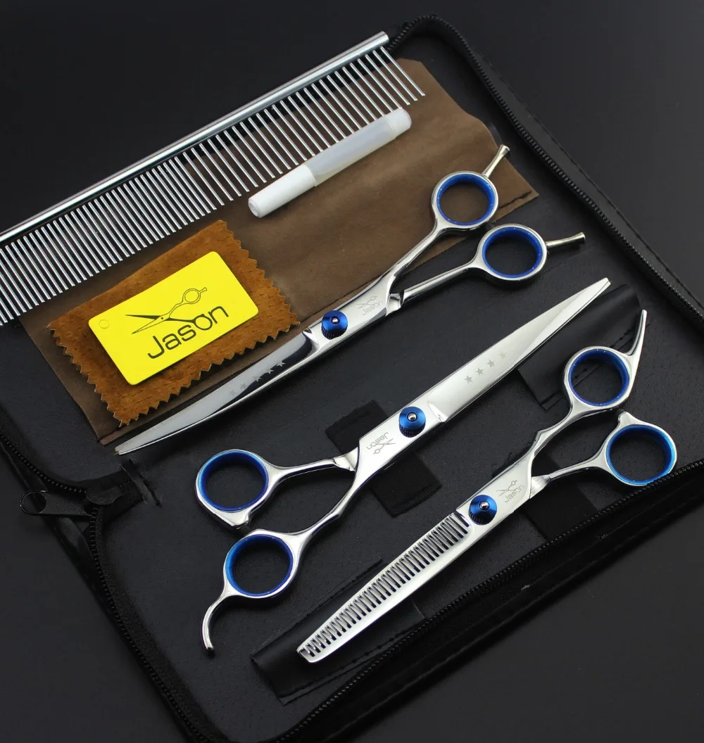 Jason 7 Inch Professional Pet Grooming Scissors Set  Straight & Thinning & Curved Scissors Kit for Dog Grooming