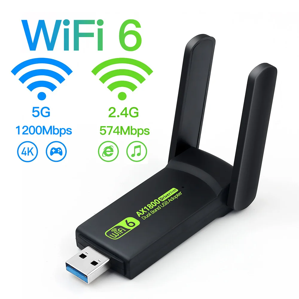 1800Mbps WiFi 6 USB Adapter 5G/2.4GHz USB3.0 Wi-fi Dongle Wireless 802.11ax Network Card High Gain Antenna Windows 10 11