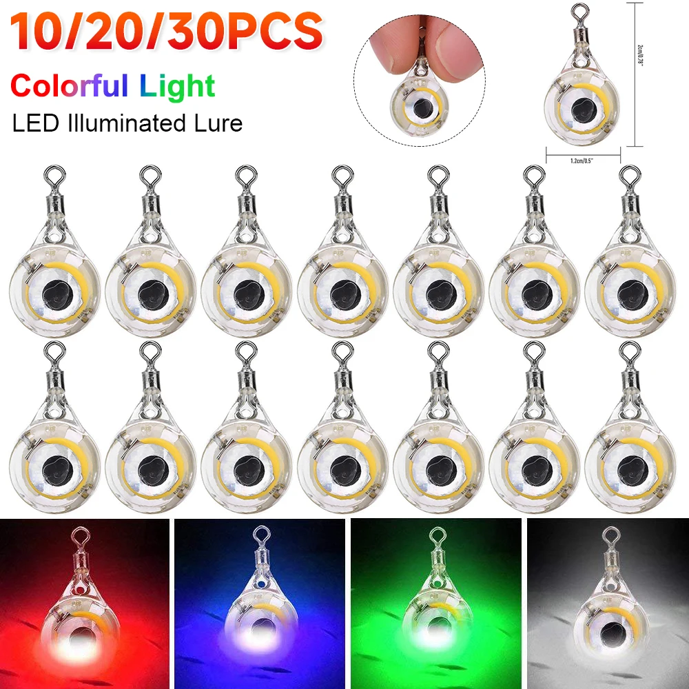 10/20/30PCS Mini Fishing Lure Light LED Deep Drop Underwater Eye Shape Fishing Light Attractor Bait Luminous Lure Fish Lamp