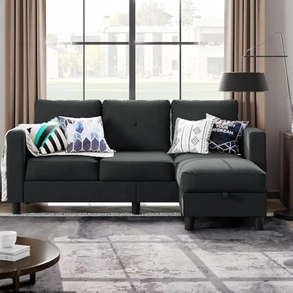 

Convertible Sectional Sofa Couch, Modern Linen Fabric L-Shaped Couch 3-Seat Sofa Sectional with Reversible Chaise