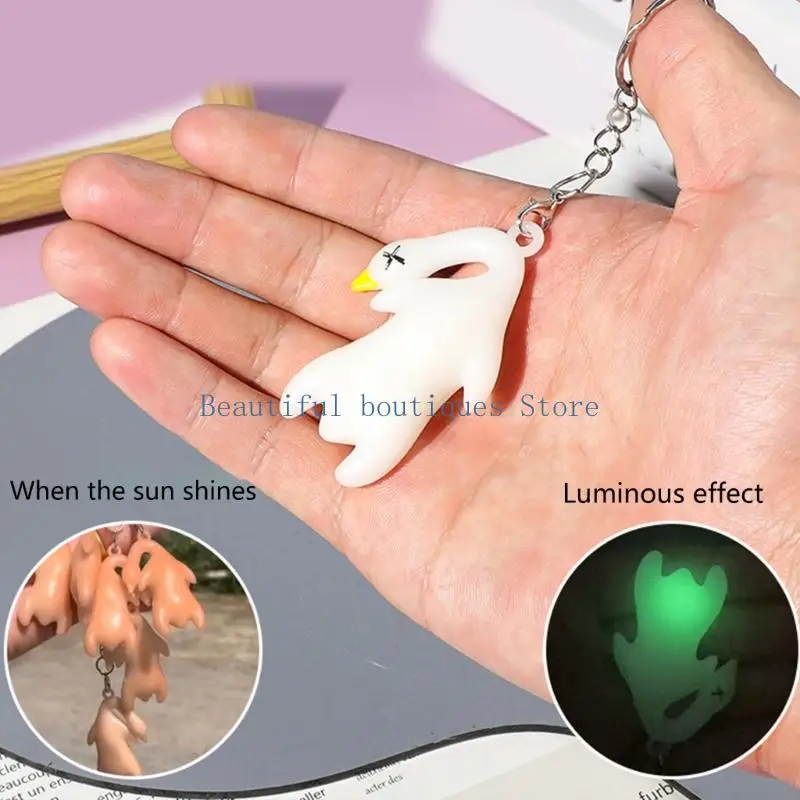 U4LF Ultraviolets Discoloration Duck Rearview Mirror Hanging Decoration Funny Animal Keyring Keychain Novelty Gift