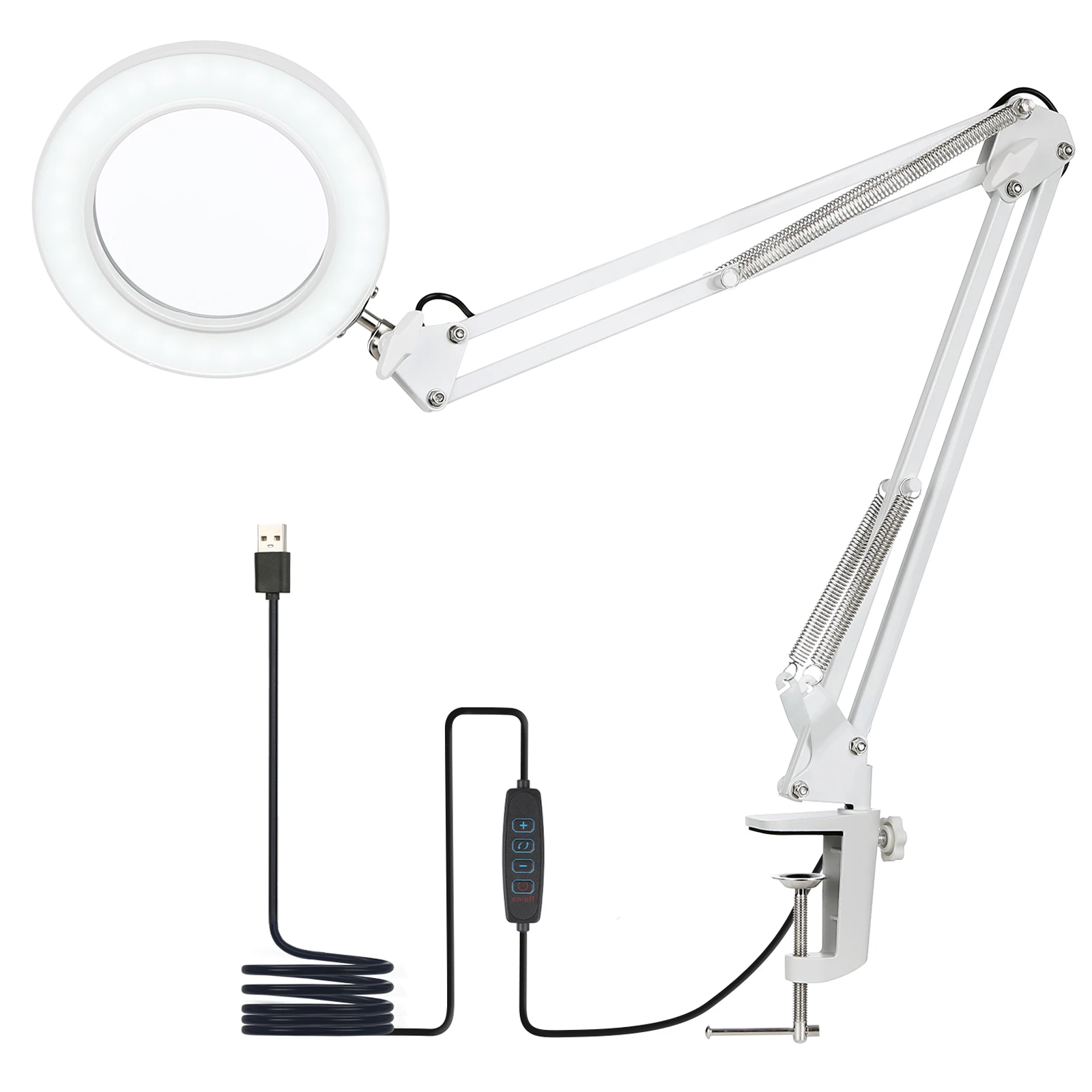 Neoglint Flexible Clamp-on Table Lamp with 8x Magnifier Swing Arm Dimmable LEDs Desk Light 3 Color Modes & 10 Brightness Levels