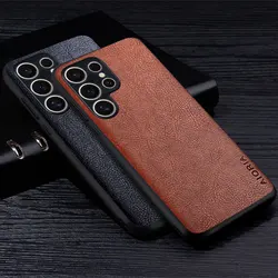 Leather Case For Samsung Galaxy S24 Ultra Plus High Grade Retro Litchi PU Material Soft TPU Protection Shockproof Cover