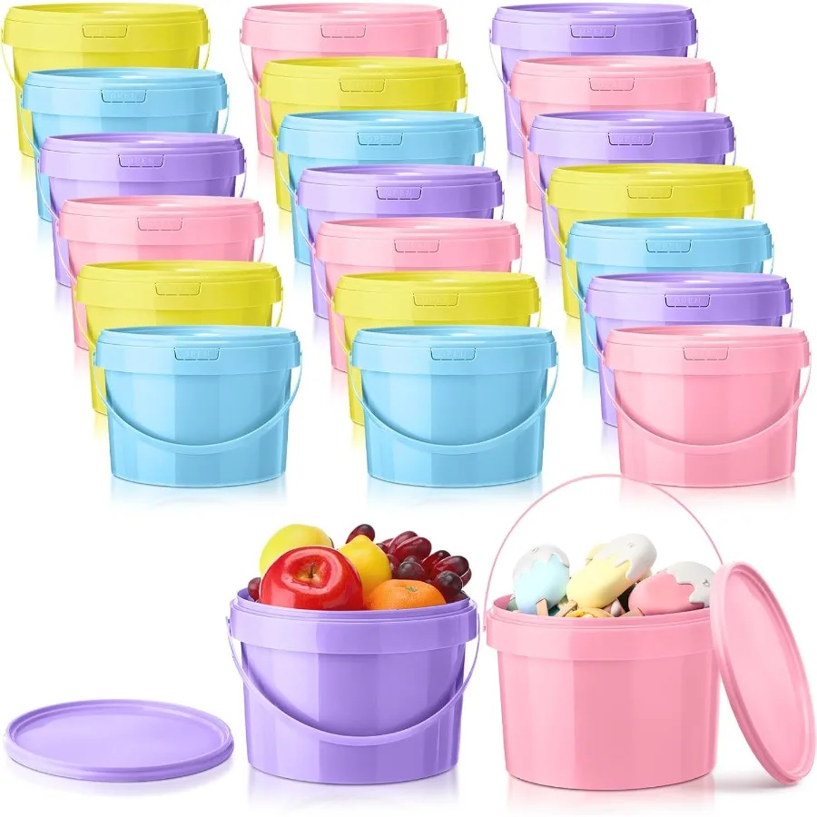

20 Pack 1 Gallon Plastic Bucket with Lids and Handles Food Storage Bucket Containers Round Colorful Multipurpose Bucket for Ice