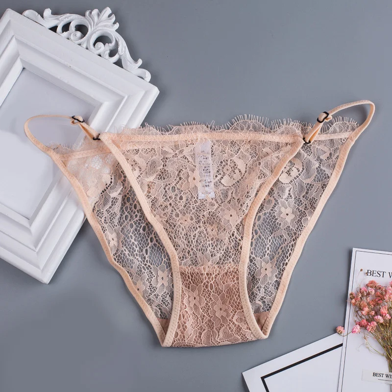 Women\'s Underwear Lingerie Sexy Panties Lace Transparent Hollow Thin Thongs Low Waist g-String Triangle Panties Hollow Out