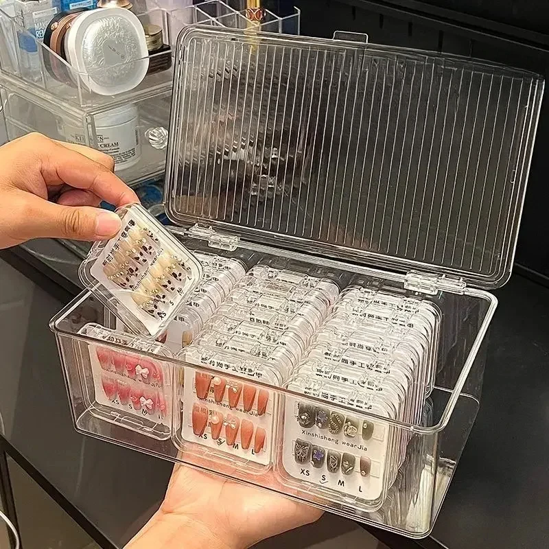 2024 Clear Press On Nails Storage Box Nail Art Display Box Fake Nail Art Organizer Holder for False Nails Salon Makeup Brushes