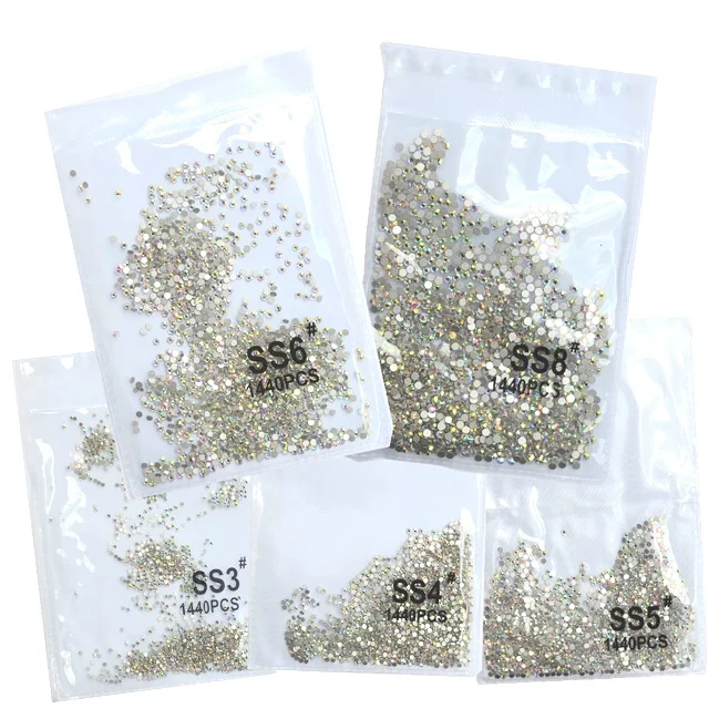 SS3-ss8 1440pcs Clear Crystal AB gold  3D Non HotFix FlatBack Nail Art Rhinestones Decorations Shoes And Dancing Decoration