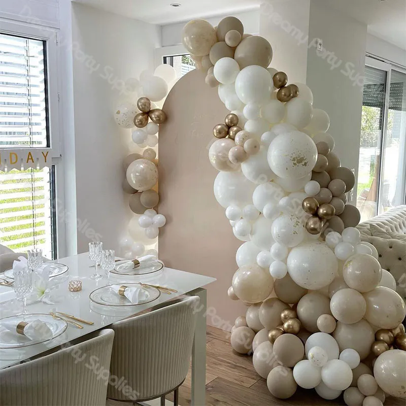 155pcs Beige Balloon Arch Garland Kit White Sand Happy Birthday Decoration Girl/Boy Gold Globos Wedding Party Decor Supplies