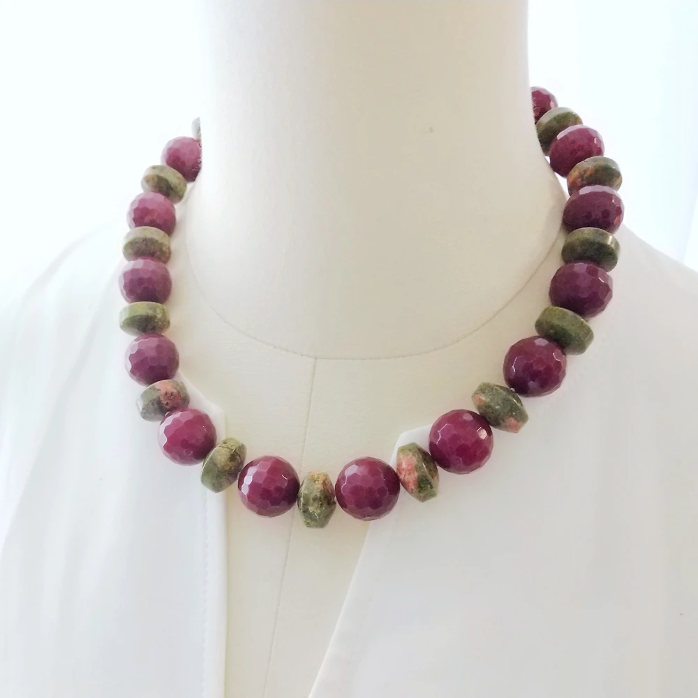 Lii Ji Natural Stone Necklace 50cm Unkaite  Jasper Green Pink Necklace Stock Sale Jewelry Gift