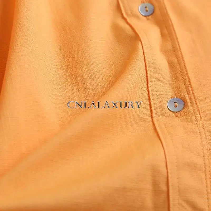 CNlalaxury Women Orange Cotton Linen Oversized Long Shirt Blouse Chic Female Casual Loose Shirt Blusas Femininas Tops